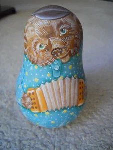 Wooden Russian Rolly Poly Bear with Accordion, Jingle Bell, Handmade - Picture 1 of 9