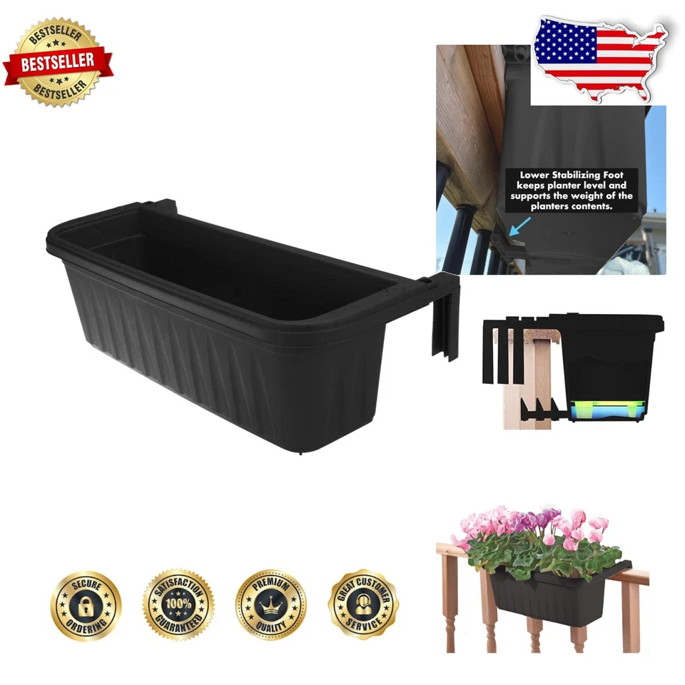 Apollo Exports International Adjustable RAILING Planter Black 24"