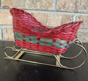 Cesta trineo navideña tejida roja vintage decoración cottagecore centro de mesa navideño - Imagen 1 de 7
