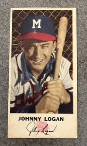 1954 Johnston Cookies # 23 Johnny Logan VG-VGEX (crease) Rare Blank Back - Picture 1 of 2