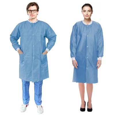 Disposable Lab Coat 44 in Long, Large, Pack of 50, Ceil Blue SMS, 50 GSM - Image 1 of 4