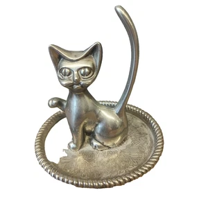 Vintage Seba Style Silver Plated Cat Ring Holder 1960s Felt Base Hong Kong - Picture 1 of 7