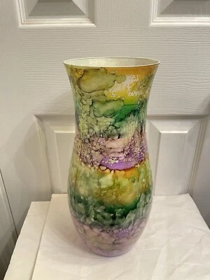 Hermoso florero pintado de vidrio Vidi Art italiano Nápoles Italia 14" nuevo Foto 1 de 4