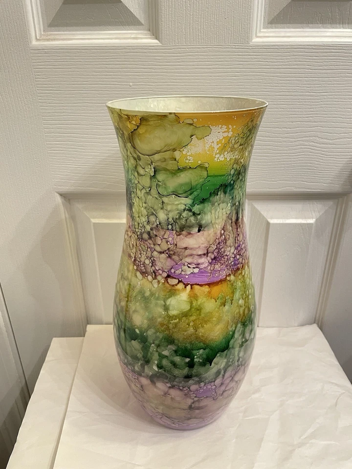 Hermoso florero pintado de vidrio Vidi Art italiano Nápoles Italia 14" nuevo Foto 1 de 4