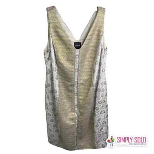 Isabel Toledo Womens Dress A-Line Sleeveless Gold Silver V-Neck Polka Dot 14 NWT - Picture 1 of 12