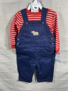 Mono vaquero azul con camisa a rayas rojas de Carters para niños 9 meses - Imagen 1 de 6