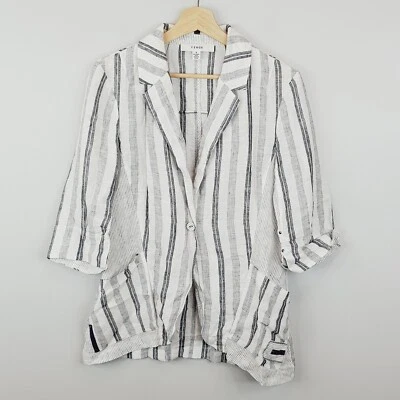 [ VERGE New Zealand ] Womens White Striped Frantic Linen Jacket | Size S / AU 10 - Image 1 of 4