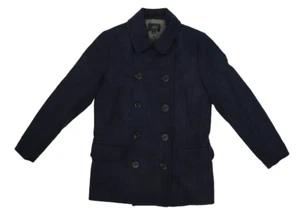 J. Crew Dock Peacoat Herringbone Navy Blue Nautical Button Wool Blend Mens S - Picture 1 of 11