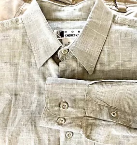 Chereskin Linen Cotton Shirt VTG 90s Men's M Long Sleeve Button Down Gray - Picture 1 of 9