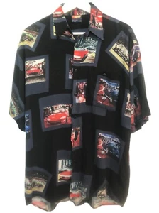 vtg Hawaiian Button Shirt mens Sz M vtg Sports Cars Black 212 NYC - Picture 1 of 10