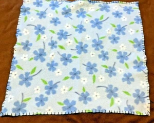 Baby Boy Girl Blue Blanket Flowers Floral Pattern 21" x 21" Soft Lovey White - Picture 1 of 2