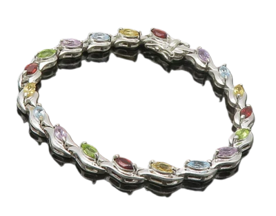 925 Sterling Silver  Topaz Peridot & Amethyst Shiny Chain Bracelet  BT6420 - Image 1 of 4