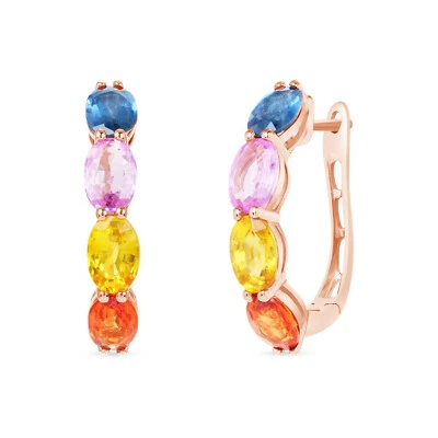 14K Rose Gold 4.54 CT Multicolor Sapphires Earrings - Image 1 of 4