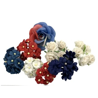 56 MIXED Patriots Paper Flower Wedding Scrapbook Card-Making (TH-Patriots-56/2) - Image 1 of 2