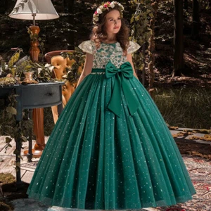Girls Kids Princess Bridesmaid Prom Ball Wedding Birthday Party Bow Gown Dress - Picture 1 of 32
