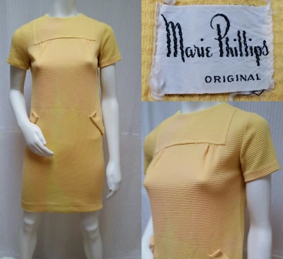 Vestido recto vintage de punto doble amarillo MARIE PHILLIPS ORIGINAL AÑOS 60 - talla XS/S Foto 1 de 4