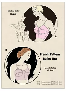 Reggiseno proiettile anni '50 vintage motivo cucito francese - Foto 1 di 1