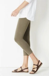 J.JILL WOMEN'S KHAKI GREEN ELASTIC WAIST PIMA COTTON CAPRI LENGTH LEGGINGS Sz L - Picture 1 of 3