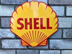 Shell Enamel Sign Garage Sign Bar Sign Man Cave - Foto 1 di 4