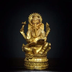 6.3" Old Tibetan Buddhism temple Bronze gilt Elephant trunk God of wealth statue - Picture 1 of 9