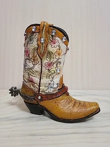 Ceramic Western Decorative floral cowgirl Boot Rhinestones figurine Shelf Topper - Picture 1 of 8