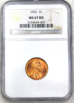1952 P Lincoln Wheat Cent NGC MS67RD Very Rare Red Beauty Superb Luster PQ #D798 - Image 1 of 4