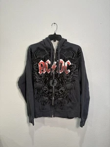 Vtg Y2K AC/DC Rockware Black Ice Full Zip Streetwear Rock Band Hooded Jacket L - Picture 1 of 4