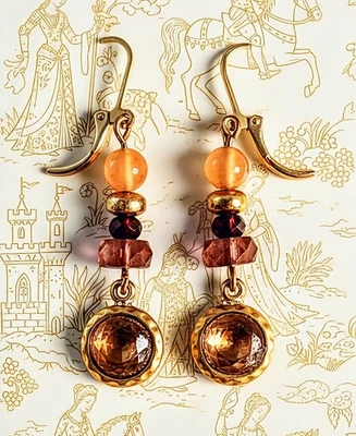 Pendientes desplegables con cuentas de zafiro amarillo champán genuino de 1,7 C y calcedonia Foto 1 de 4