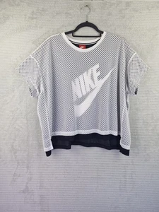 Nike Crop Top Mesh Women's T-Shirt Athletic White/Black 726110-100 Size XL - Picture 1 of 14