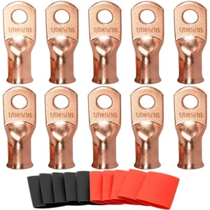 0 Gauge Copper Lugs - 1/0 AWG-5/16 Ring Terminals & Battery Cable Ends - 10PC... - Picture 1 of 9