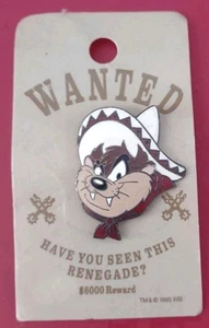 Wanted Taz Tasmanian Devil WB Warner Bros 1995 Lapel Pin $6000 Reward Renegade - Picture 1 of 2
