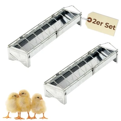 2x Futterspender Hühner 30 cm Futterrinne Futtertrog Metall Küken Fressgitter - Bild 1 von 4
