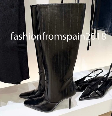 ZARA BOTAS TACÓN MUJER NUEVAS GRABADAS NEGRAS 35-42 1019/610/800 Foto 1 de 3