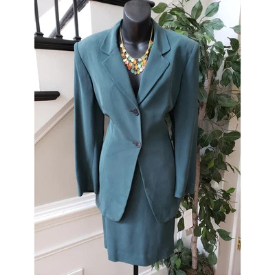 Jones New York 2 изделия юбка костюм шелк размер 10 зеленый однобортный 2 кнопки - Изображение 1 из 4