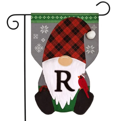 Briarwood Lane Winter Gnome Burlap Monogram Letter R Garden Flag - Image 1 of 4