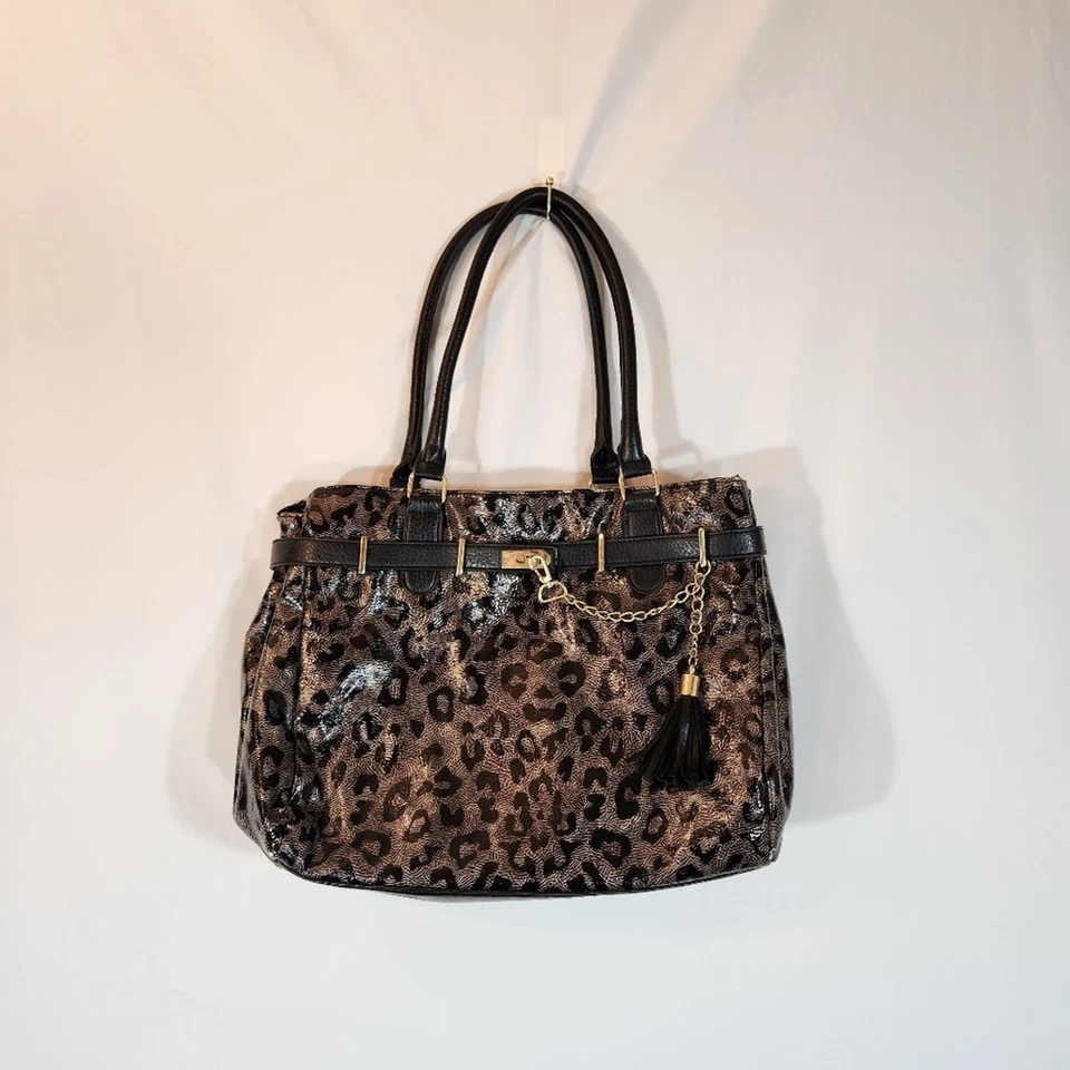 Bolso de Hombro Charlie Negro Marrón Texturizado Charol Estampado Animal Foto 1 de 4