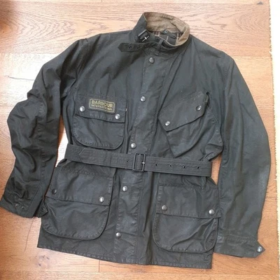 Vtg Barbour A7 International suit Jacket belt Waxed nato ISDT 1982 2 Crest 42c L - Image 1 of 4