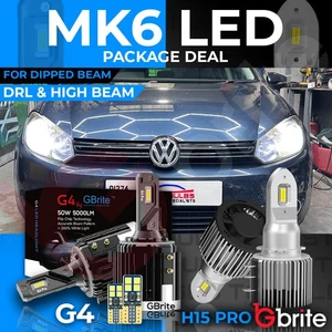 VW GOLF MK6 LED H7 H15 HEADLIGHT BULB PACKAGE DRL HIGHBEAM FLASH SIDELIGHTS - Picture 1 of 10