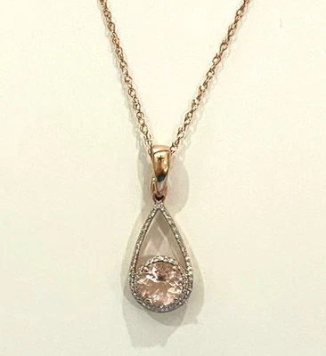 Ожерелье с подвеской из розового золота 14 карат с морганитом и каплей Midas — 18-дюймовая кабельная цепочка - Изображение 1 из 4