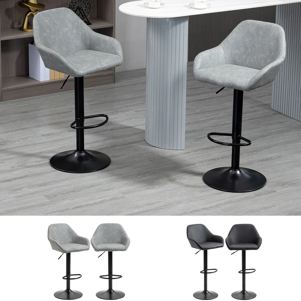 HOMCOM Juego de 2 Sillas Taburete de Bar Giratorio Ajustable con Reposapiés Foto 1 de 1