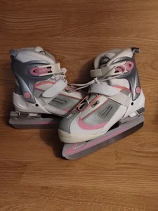 DBX Adjustable Ice Skates Pink White Gray kids Size 3 thru 6 Adjustable Nice! - Picture 1 of 11