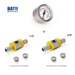 1/8 NPT Fuel Pressure Gauge 0-140 PSI+3/8" & 1/2" Gauge Sensor T-Fitting Adapter - Picture 1 of 23