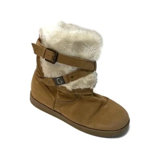 G By Guess Brown Beige Faux Suede & Fur Winter Ankle Buckle Boots Size 10 A13 - Picture 1 of 11