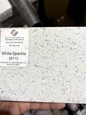 Quartz Countertop Slab - White Sparkle 3cm - (124”x61”x1¼”) - $7.6/SF - Image 1 of 4