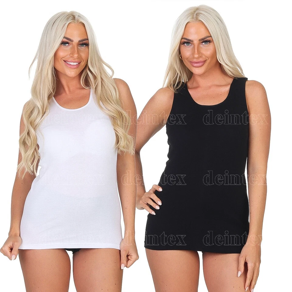 10 x Damen Tank-Top ärmelloses Basic Unterhemd aus Baumwolle in Schwarz + Weiss - Bild 1 von 1
