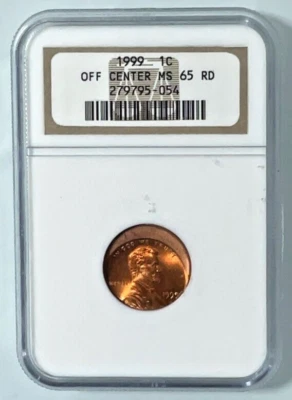 1999 Lincoln Memorial Cent Off-Center Mint Error NGC MS65 RD - Image 1 of 4