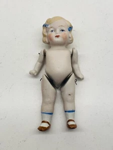 Antike pummelige Bauch blaue Schleife Mignonette verbunden Miniatur Biskuit 5" Puppe Deutsch - Bild 1 von 15