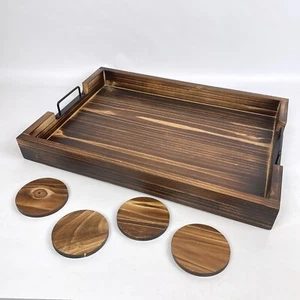 Nueva Bandeja para Servir Caja Abierta 19"x14" Rectangular Bambú con Asas y 4 Posavasos - Imagen 1 de 16