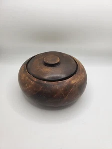 Vintage Hand Made Wooden Round Lidded Bowl Trinket Box 5.5" - Picture 1 of 7