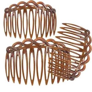 2 Pack Tort Brown Side Hair Combs Slides Clips Hair Accessories tool for Ladies - Picture 1 of 10